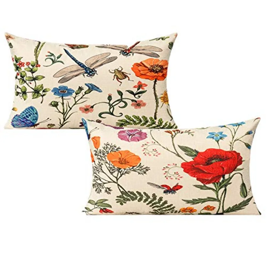 

Lumbar Throw Pillow Covers Set of 2 Outdoor Summer Spring Garden Flowers Farmhouse Décor Outside Furniture Bench Decorative Cus