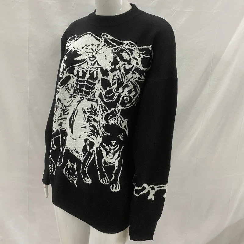 

Жаккардовый повседневный модный свободный пуловер с круглым вырезом и длинными рукавами, винтажный большой готический европейско-американский женский свитер