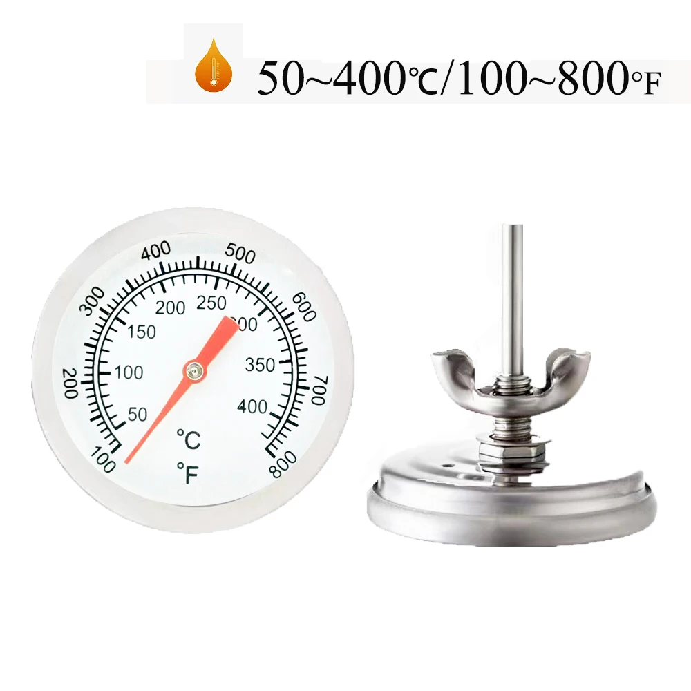 50℃-400℃/100°F-800°F 52mm Stainless Steel BBQ Smoker Grill Temperature Gauge Barbecue Thermometer Cooking Food Oven Kitchen