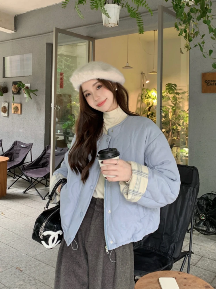 

Retro Plaid Color Block Long Sleeve Cotton Jacket Women's Lightweight Spring New Design Versatile Commute Korean Style Coat
