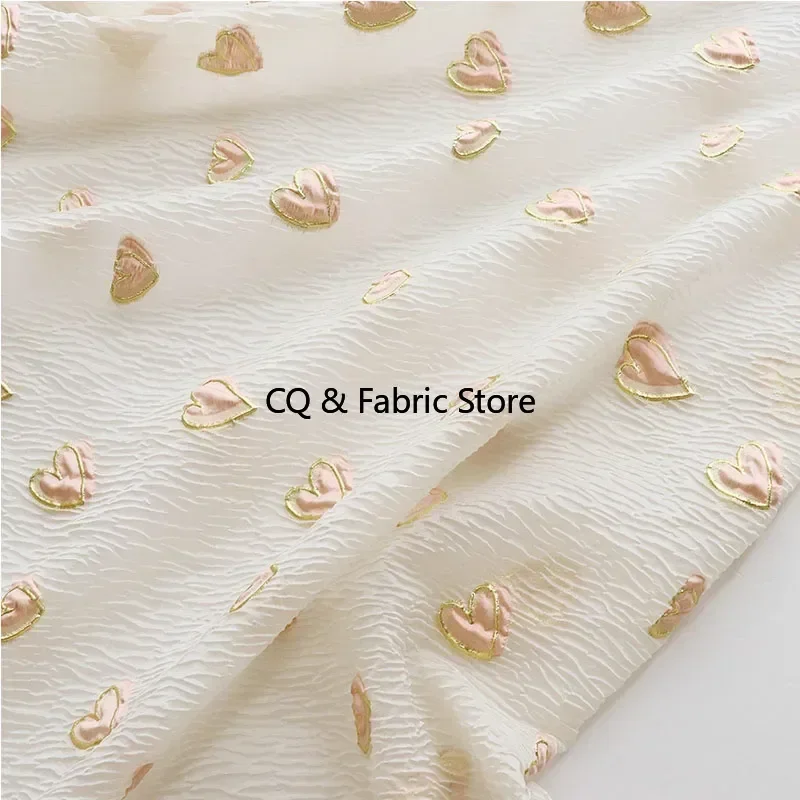 Cute Style Big Heart Texture Bubble Pleated Crepe Jacquard Fabric Women's Dress Girl's Fluffy Skirt Fabric By the meter