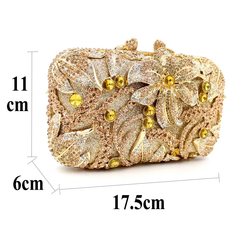 Flower Crystal Evening Bags Women New Gorgeous Designer Bling Diamond Metal Clutch Purses And Handbags Wedding Party