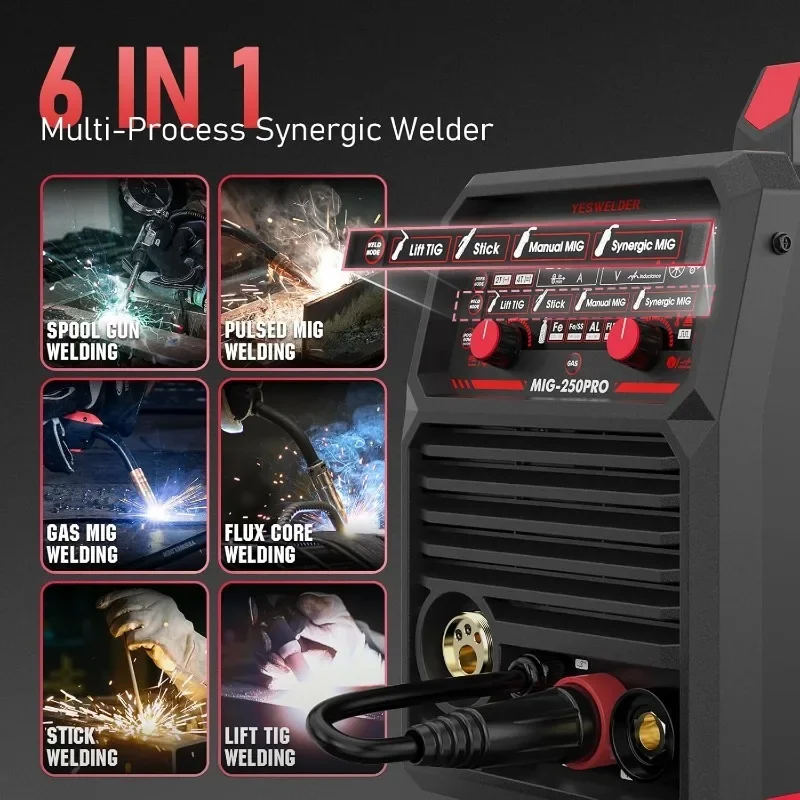 YESWELDER MIG-250 PRO Aluminum MIG Welder, 250Amp 220V Advanced Digital Display, MIG/Pulsed MIG/Flux Core/Spool Gun