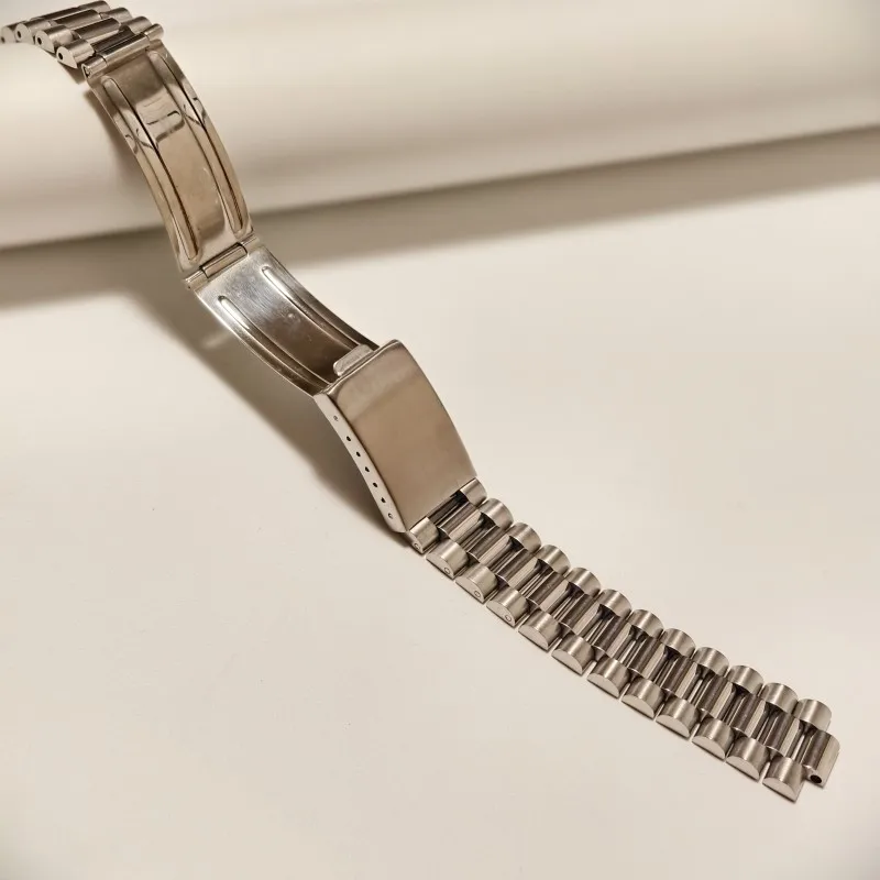 18mm 19mm 20mm 22mm Stainless Steel Vintage President Silver Curved End Three Beads Watch Band Strap Bracelet Fit for RLX SKX