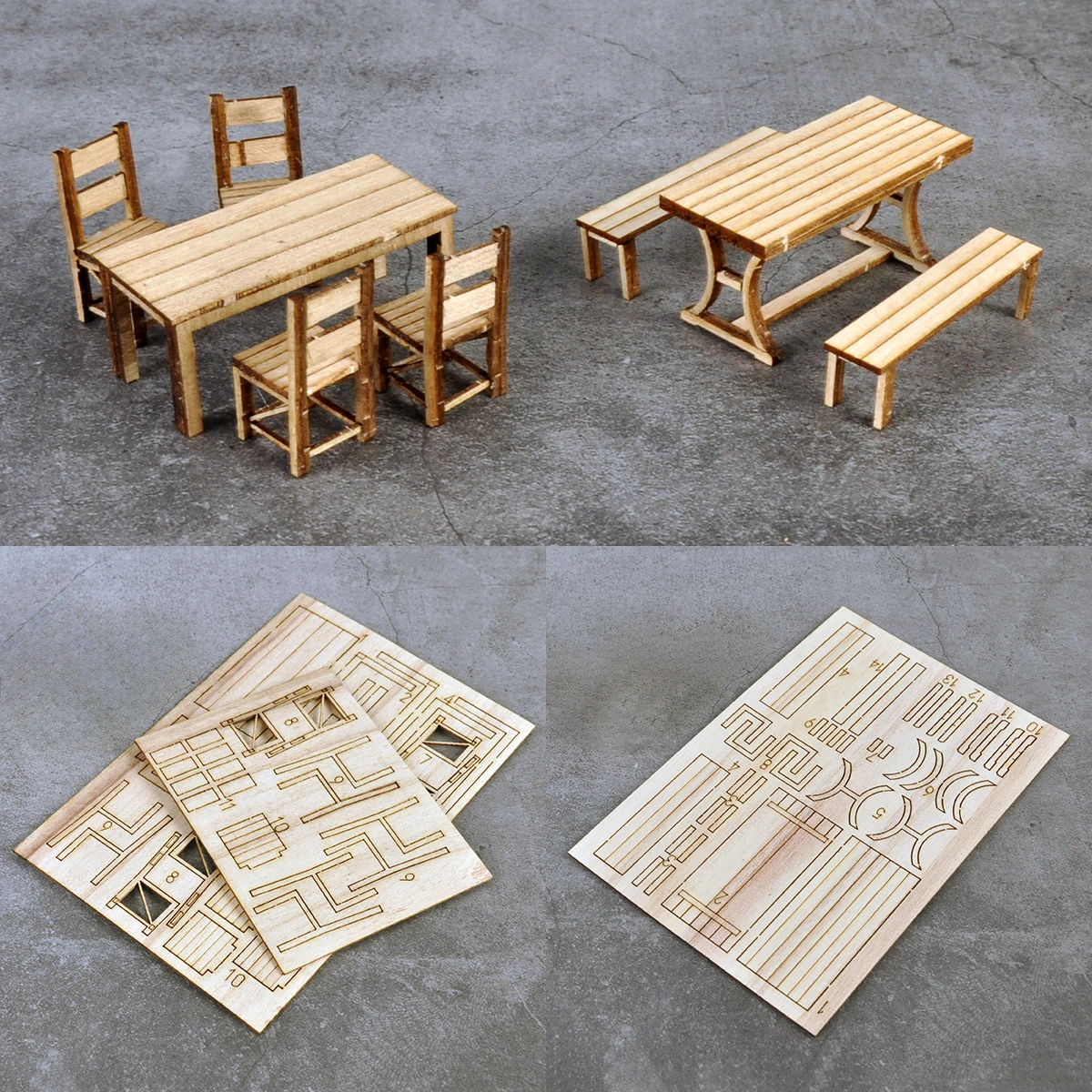 1/35 Scale Model Kit Building Construction Wood Table Desk Chair Stool Bench Sand Table Miniature Diorama Models Suits