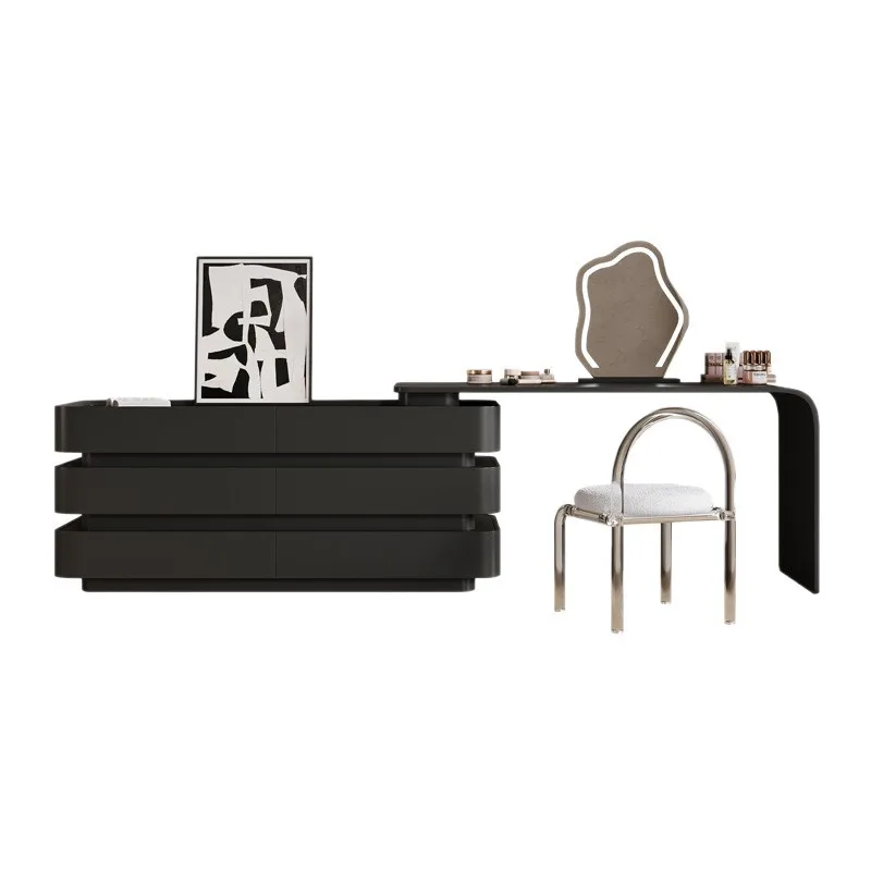 

Light luxury chest integrated modern simple black Internet celebrity bedroom solid wood corner makeup table