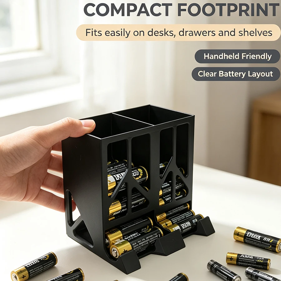 Aa/Aaa Battery Automatic Distribution Storage Box, Dual-Compartment Battery Organizer, Compact Battery Organizer Box Suitable for Desktop / Drawer / Garage / Workshop / Home Office Storage