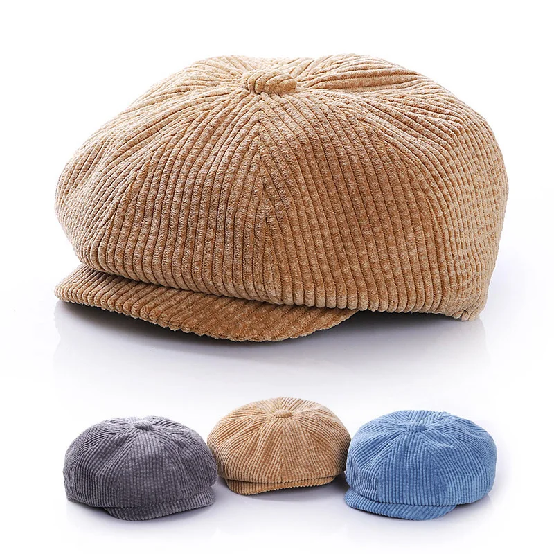 Autumn Winter Children\'s Hat Corduroy Boy Beret Vintage Newsboy Hats Baby Cap Solid Color Toddler Kids Accessories 1-7 Years Old