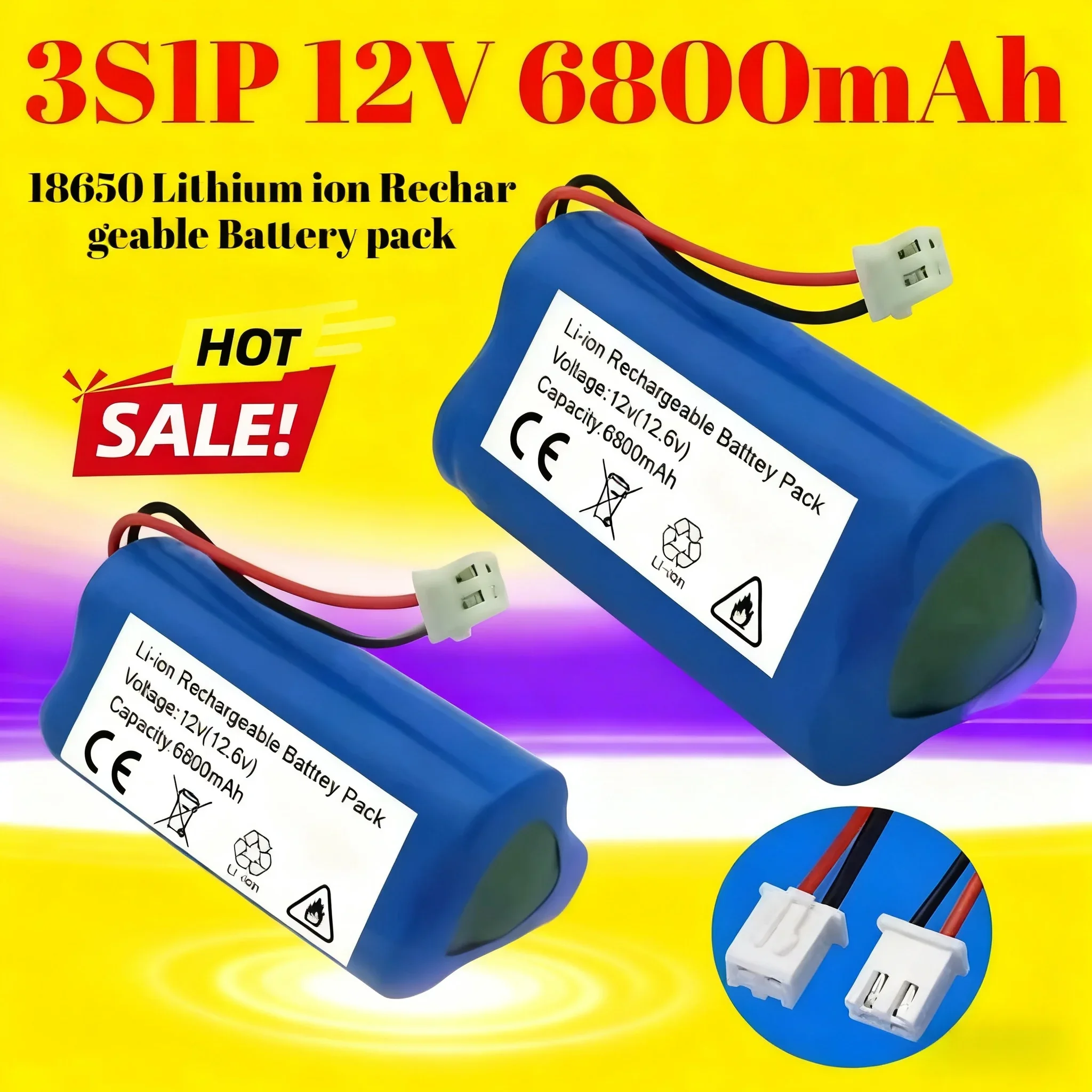 

18650 Battery 12V6800mAh 18650 Lithium Ion Rechargeable Battery Pack Speaker Flashlight CCTV Camera GPS Search Light Equipment