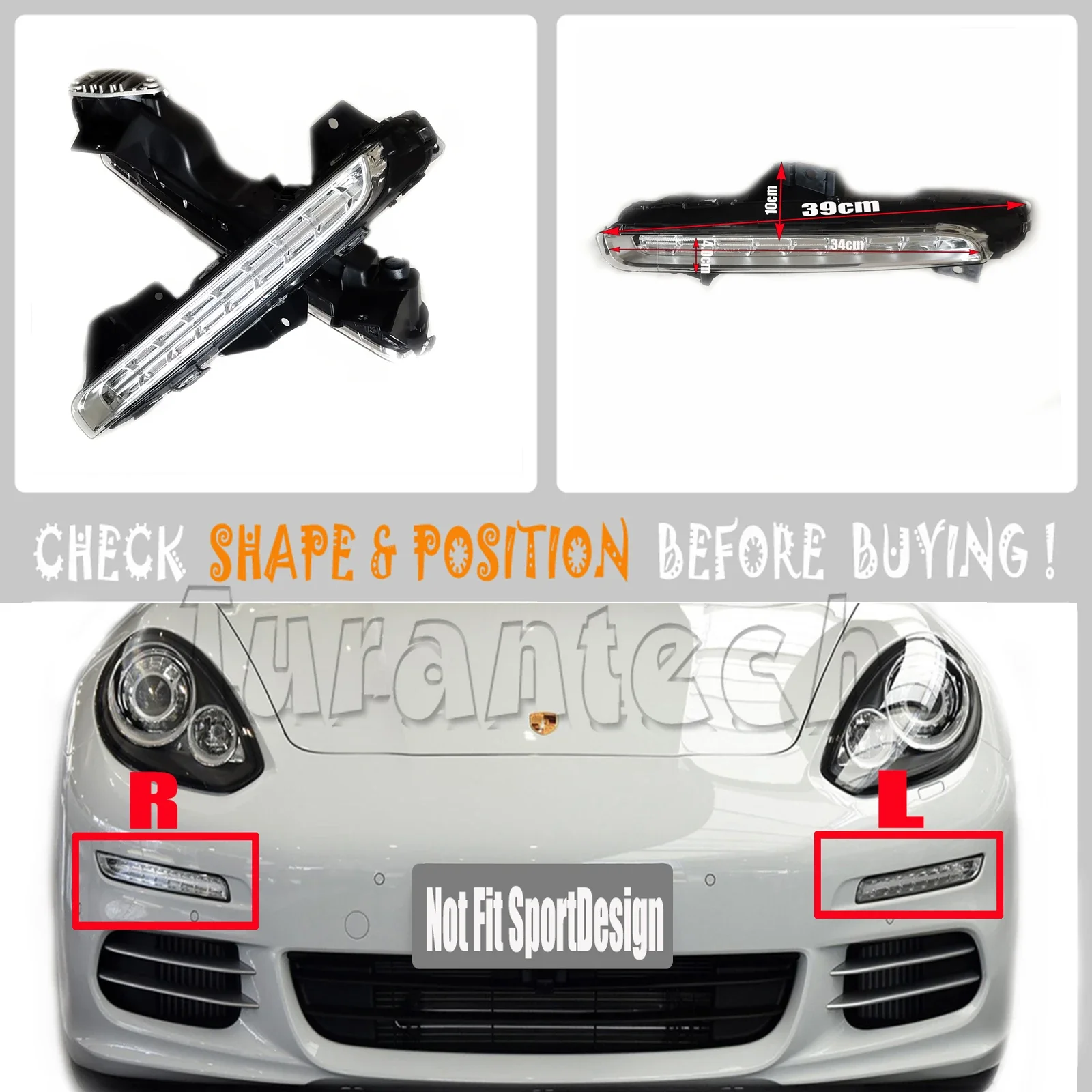 

For 14-16 Porsche Panamera 970.2 Base S 4S 4 Hatchback Hybrid Left Right Side in bumper Daytime Run Light Lamp LED