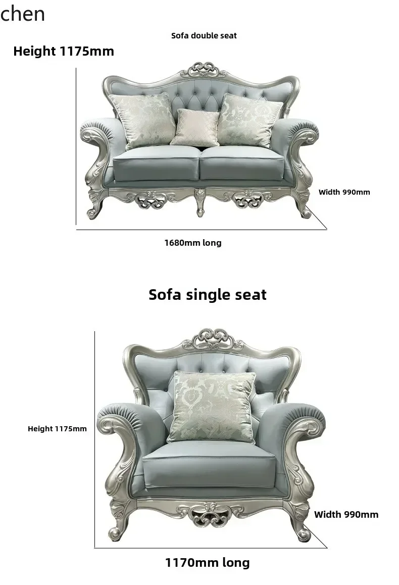 light luxury leather sofa solid wood first layer cowhide villa living room furniture combination high-end
