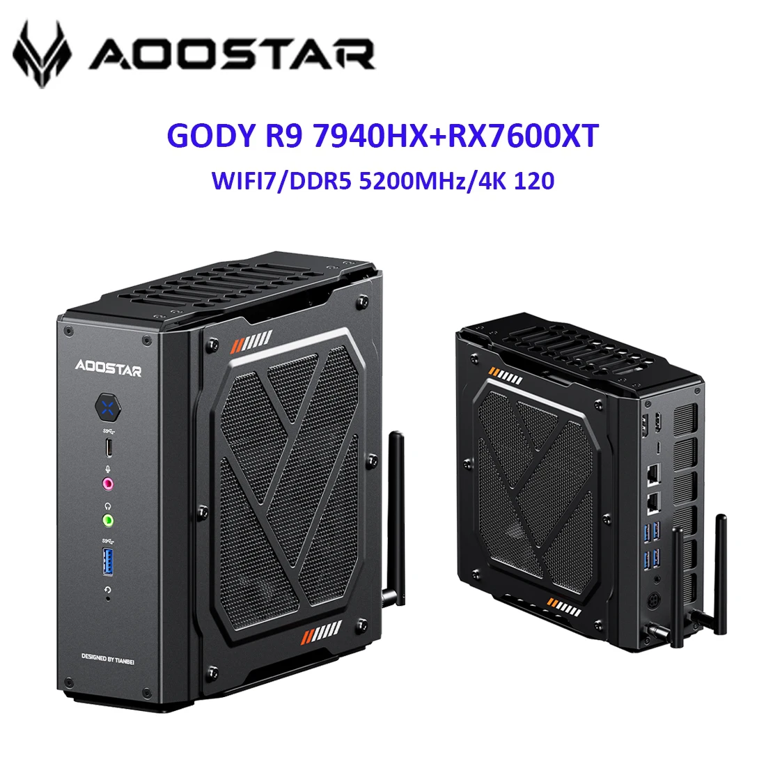 AOOSTAR GODY Gaming Mini PC AMD Ryzen 9 7940HX 8GB + Radeon RX 7600 XT 8GB GDDR6 per computer desktop da gioco Supporto Win/Linux