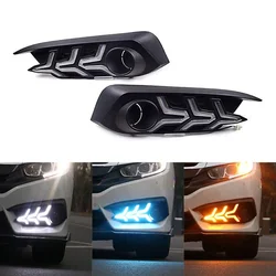 2PCS 12V DRL For Honda Civic 2016-2018 Led Daytime Running Light Tricolor With Dynamic Yellow Turn Signal Auto Daylight Fog Lamp