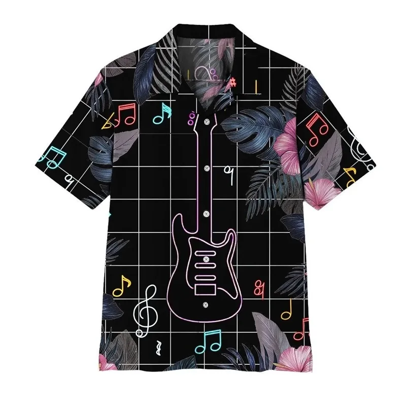 Electric Guitar Graphic Print Beach Shirts For Men Women Short Sleeve Casual Hawaiian Shirt Large Size Button Up Tshirt Blouse