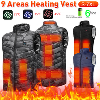 9 Heated Areas Vest Jackets Black Electric Heating Jacket Man Women Waistcoat Outdoor Camping Self Heating Vest Coats with Zip