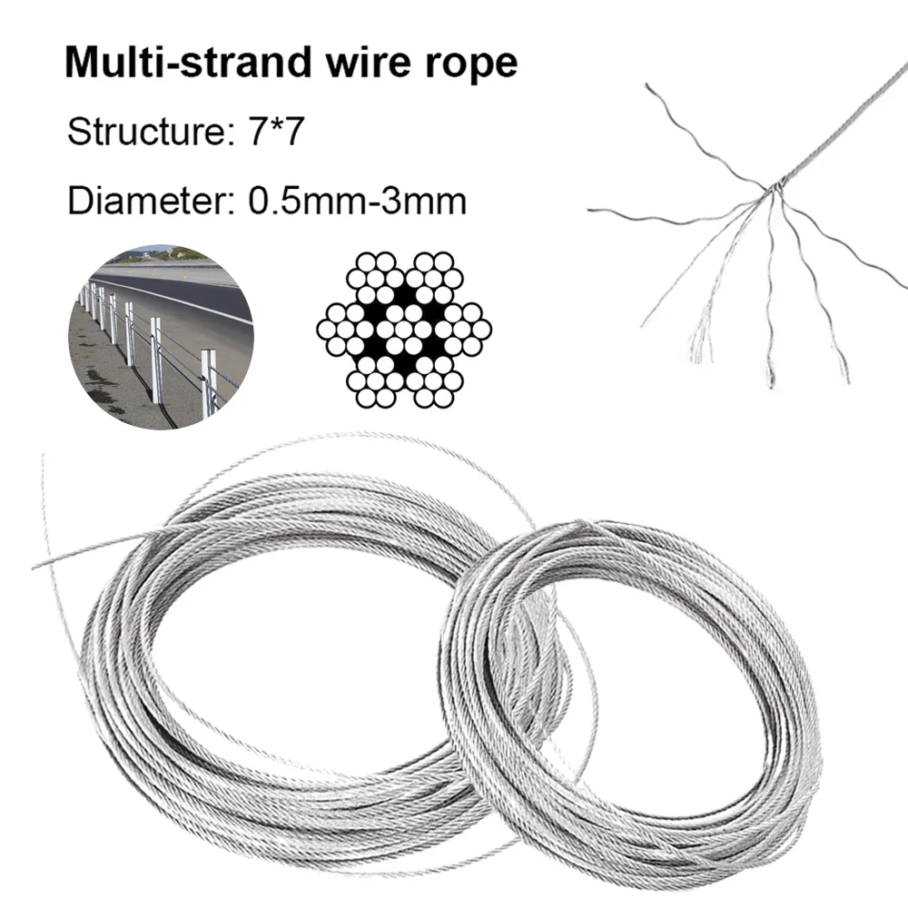 5m/10m 7x7 Stainlesss Steel Wire Rope 0.5-3mm Plastic Coated - for Fishing, Lifting, Drying Rack, Pulling Cable (Soft &Durables)