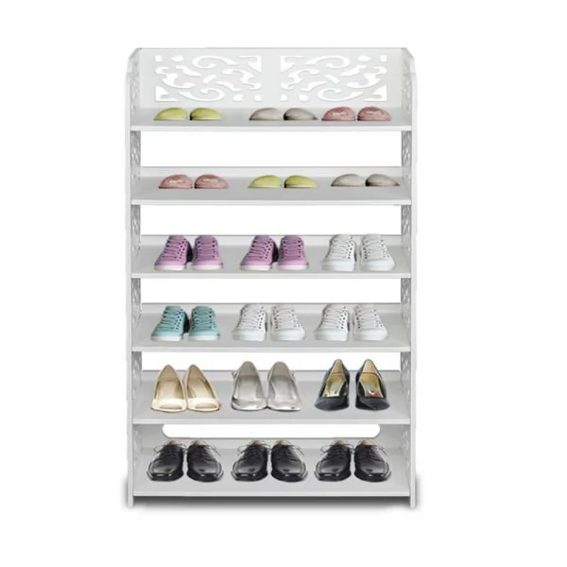 

Wood-plastic Board Six Tiers Carved Shoe Rack for Living Room Storage