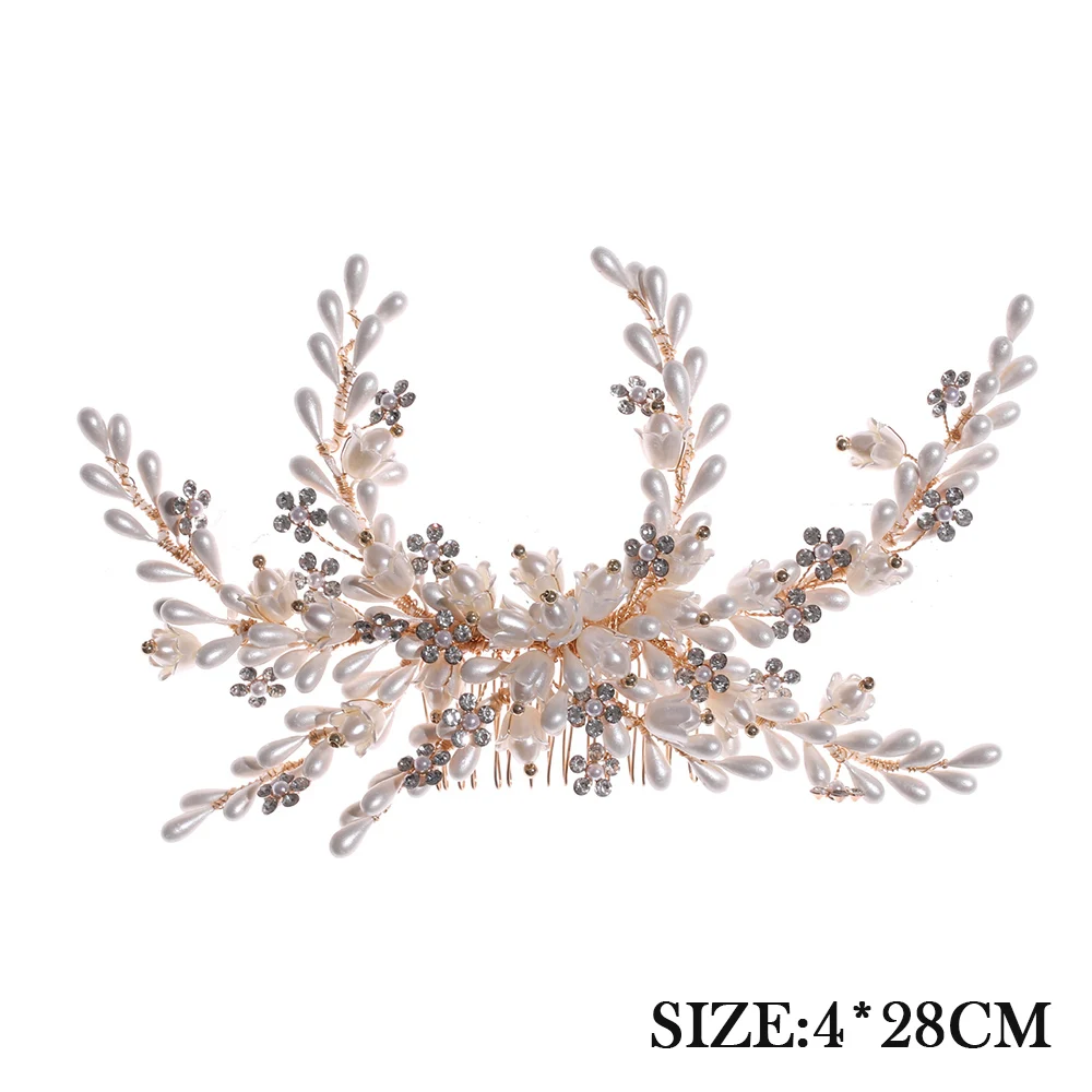 15 Teeth Tiara Comb Hair Fork with Luxurious Pearls Flowers Style Jewelry for Bridesmaid Wedding Dating Shopping