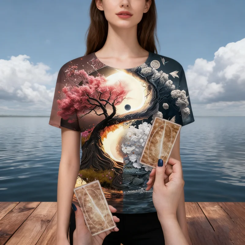 تي شيرت نسائي ساحر بطباعة ثلاثية الأبعاد على شكل قطة سوداء - تصميم التارو والنجوم الغامض، هدية مثالية للمشاعر الغامضة جاهزة للمهرجانات