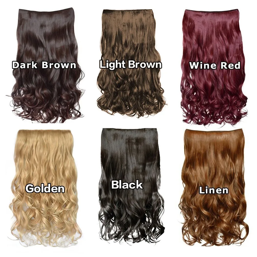 16 Inch Invisible Wire Hair Extensions 5 Clips In Natural Synthetic Long Wavy Hairpieces Black Dark Brown For Women Daily Party