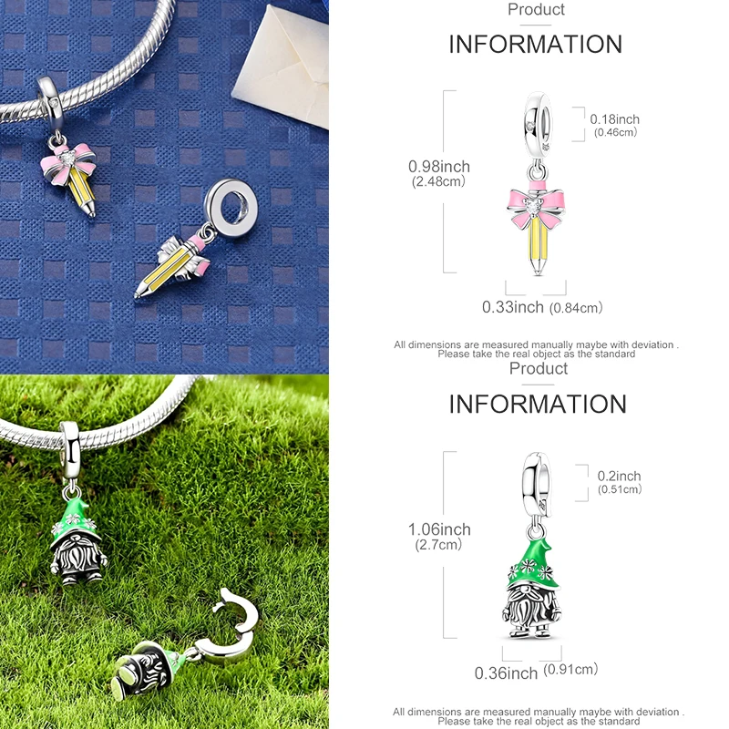 925 Sterling Silber Charm-Perlen Leuchtturm Walhai Meerjungfrau Kunstpalette Axolotl Glühwürmchen DIY Armband Halskette Geschenk für Frauen – Detail 5