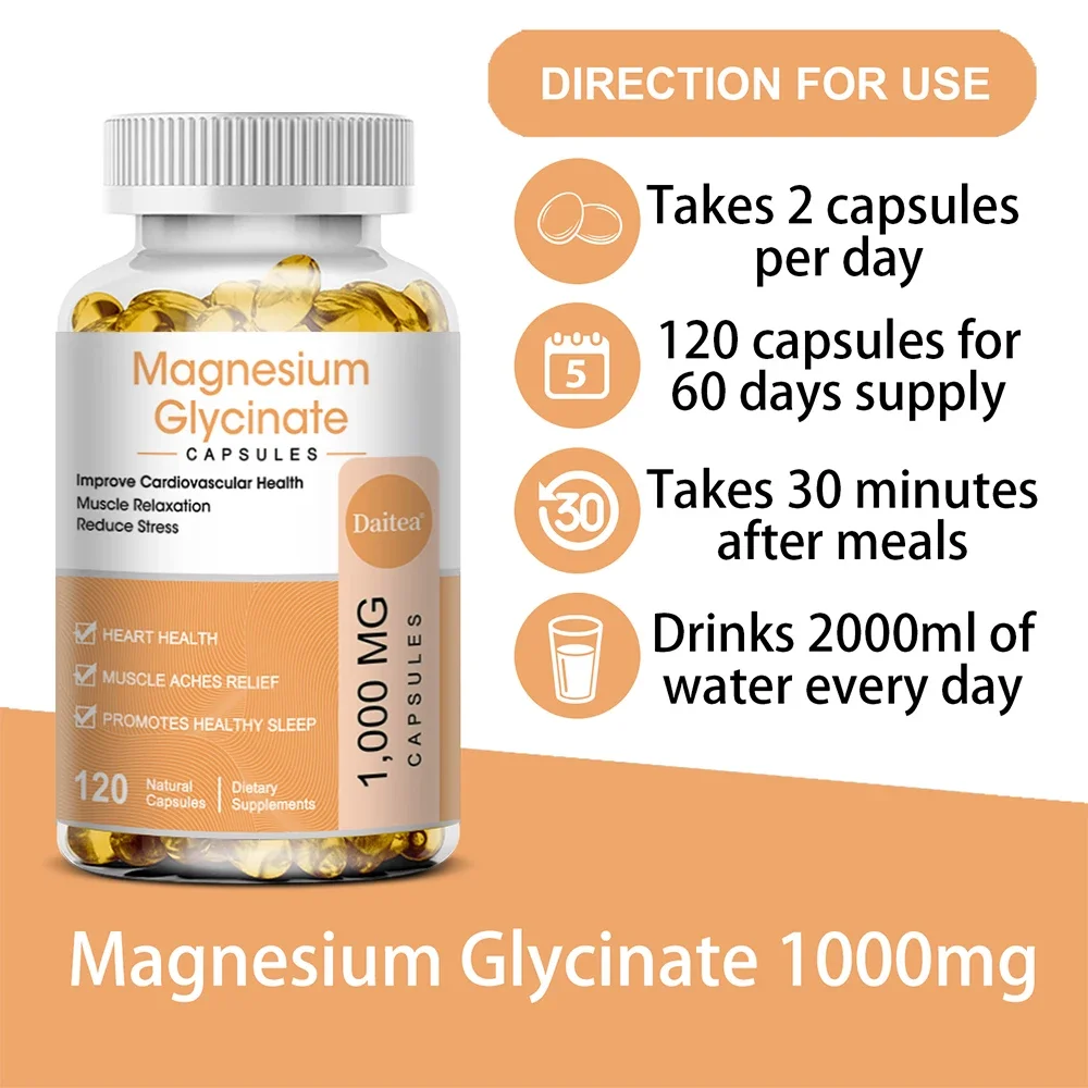 Magnesium Glycinate Supplement, Promotes Natural Sleep, Reduces Stress and Anxiety, Magnesium Vitamin Supports Bone Health