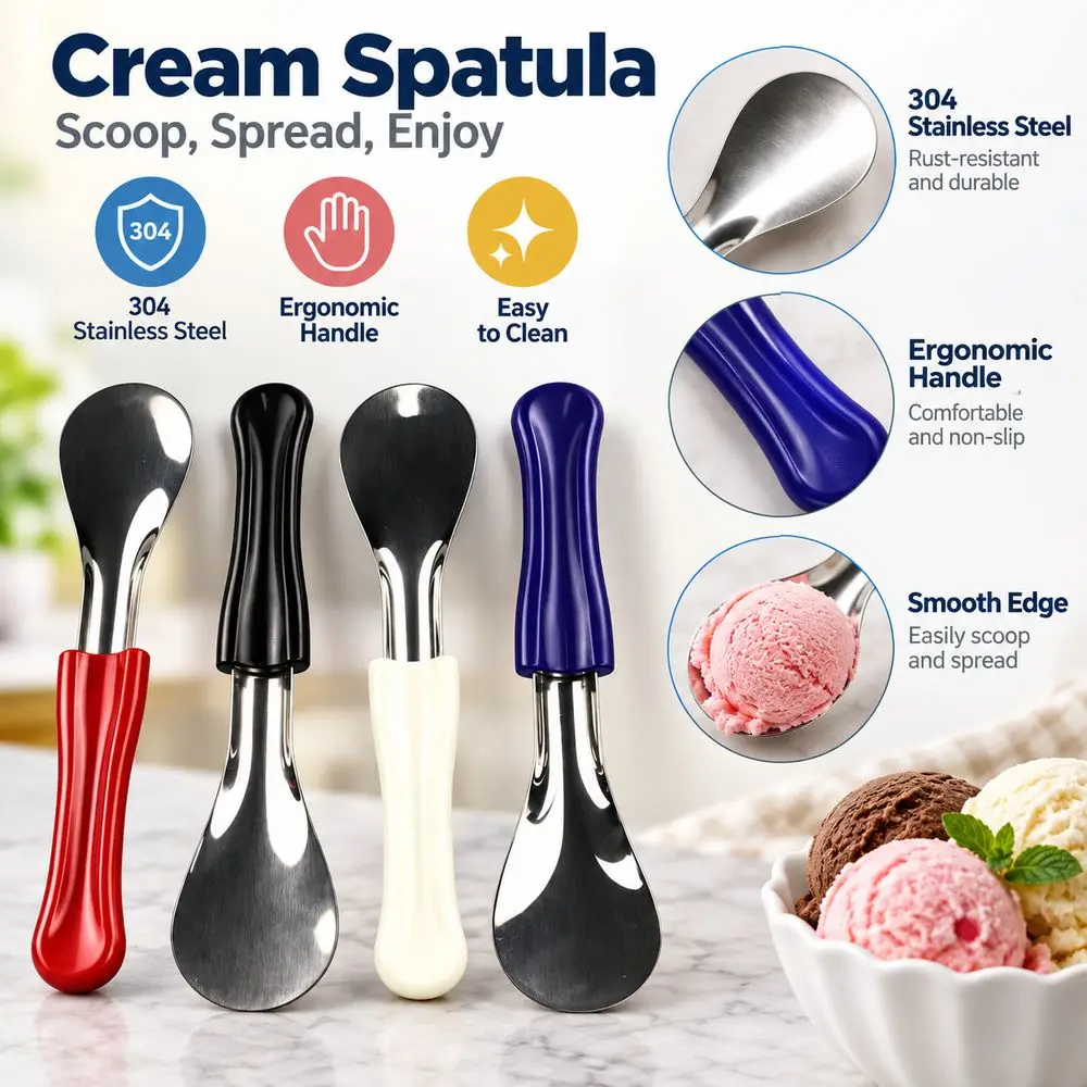 Durable Stainless Steel Ice Cream Spade Broad Head Contoured Handle Ice Cream Scoop Reusable Kitchen Tools Ice Cream Serving