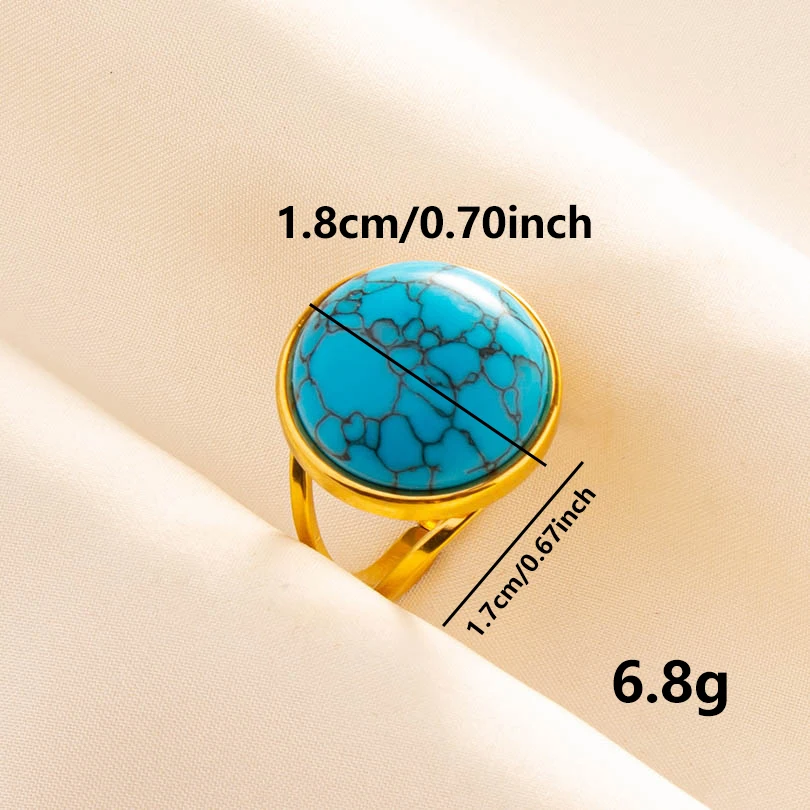 Classic Round Turquoise Stone Jewelry Simple Fashion Open Adjustable Ring No Fade Stainless Steel Rings For Women Men Anillos