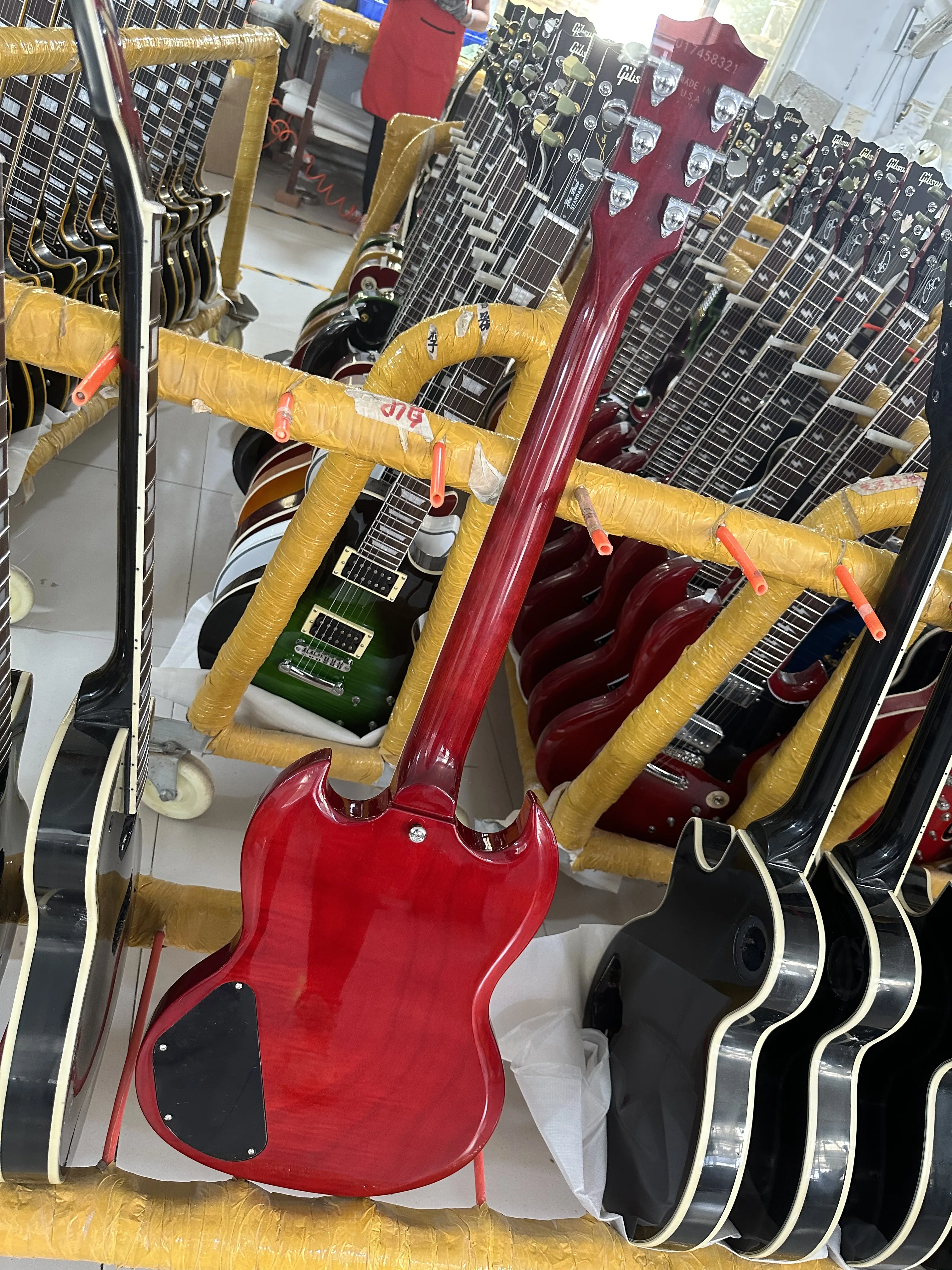 SG electric guitar, wine red, lightning inlay, silver accessories, in stock, lightning free shipping