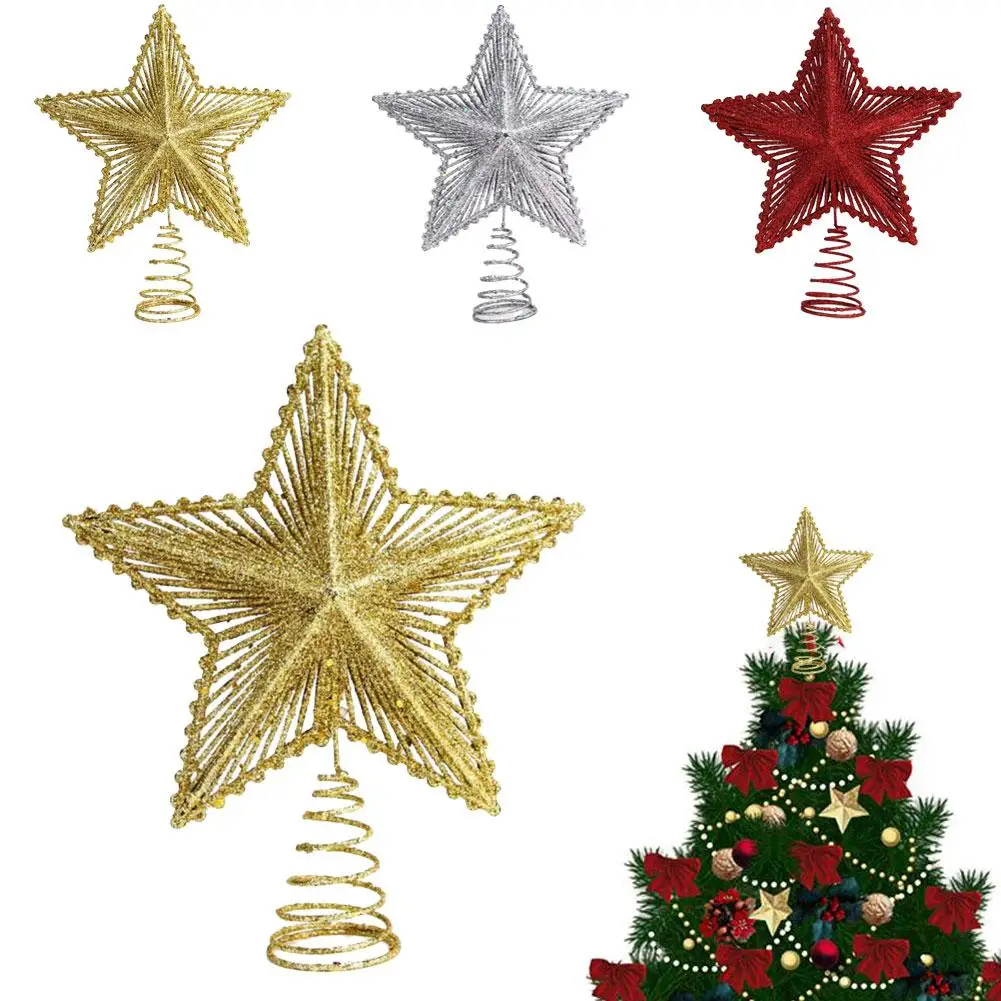 3 Colors Christmas Tree Topper Glitter Star Christmas Glitter Navidad Decorative Iron Decoration Star Tree Ornaments Holida Y3R8