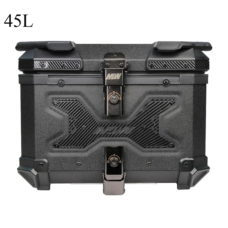 Universal 45L Motorcycle Top Box Tail Rear Luggage Tool Case Waterproof Motorbike Helmet Trunk Box with Bracket Base Plate