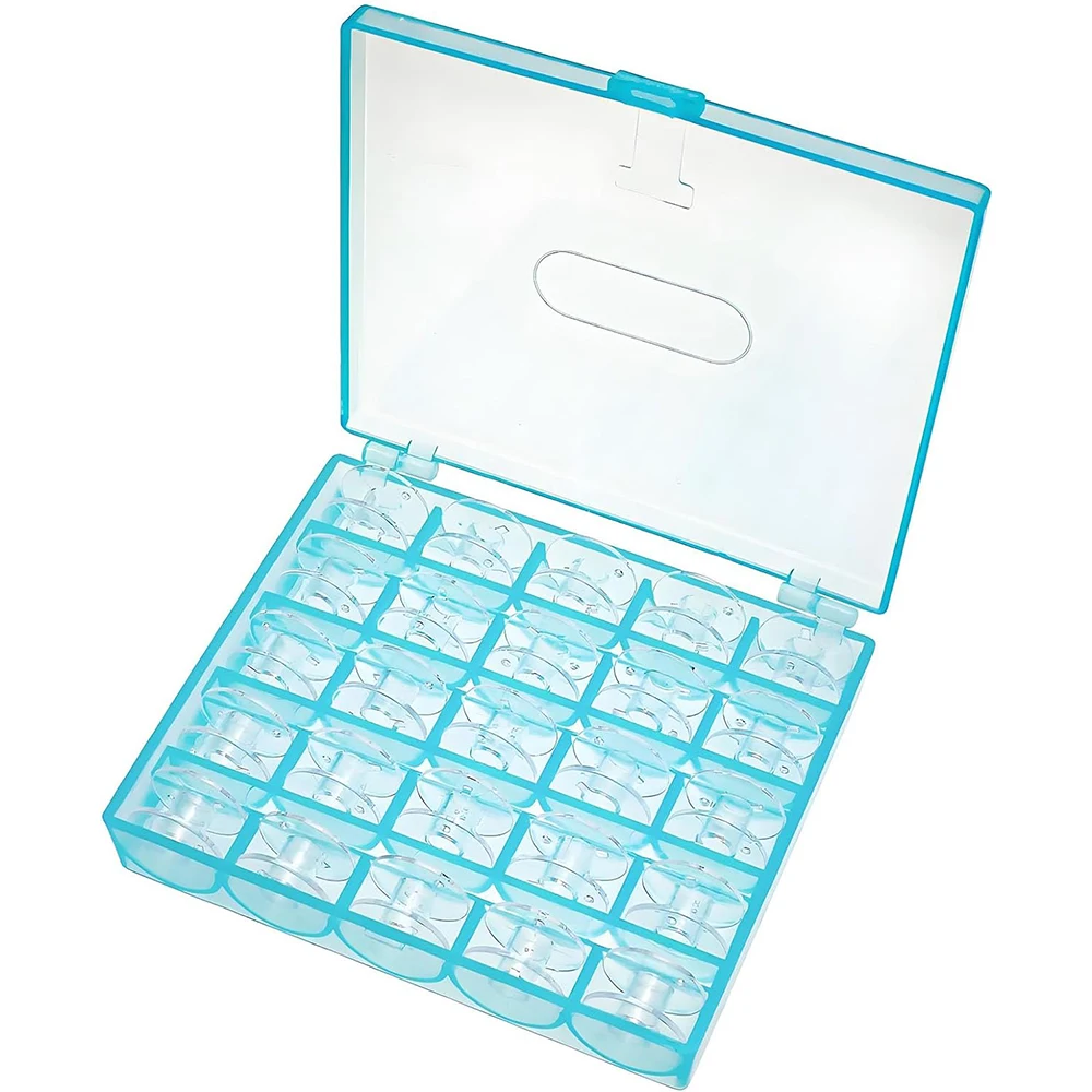 25 Blue Bobbin Box Sewing Machine Plastic Empty Bobbin Organizer Case Clear Bobbins Box For DIY Sewing Machine Accessories Tool