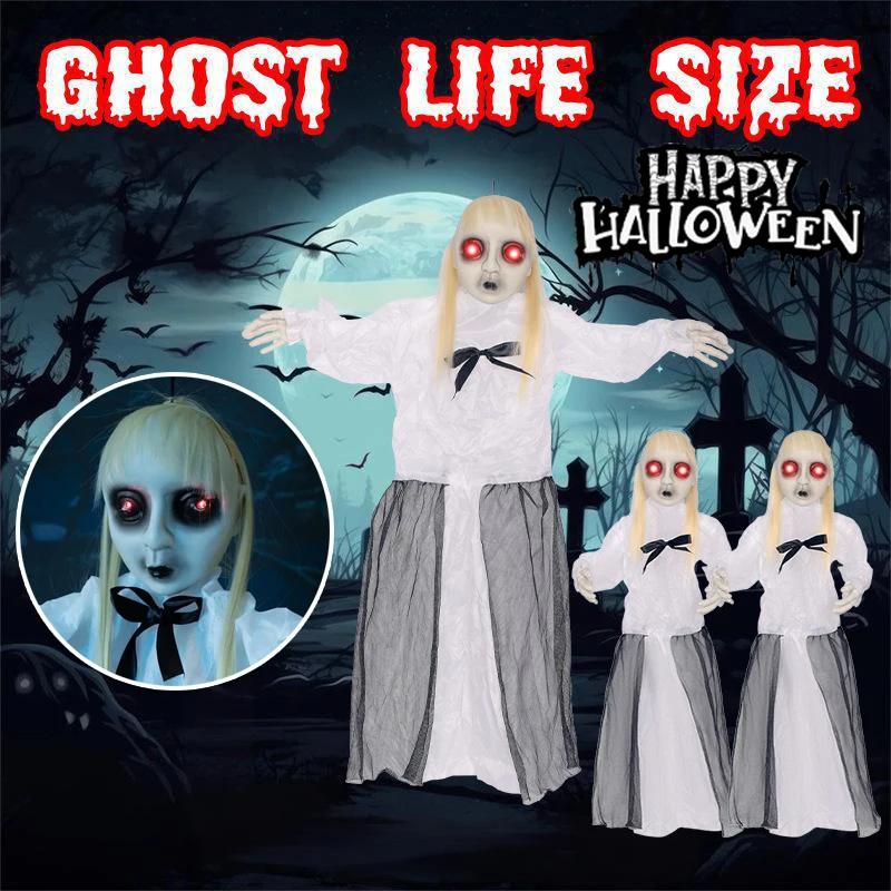 

Terrifying Voice Controlled Hanging Ghost LED Animated Prop Halloween Scream Effects Motion Tech Indoor Outdoor Specter