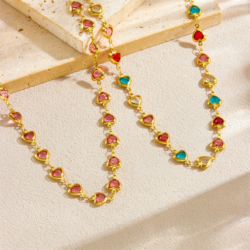 DIEYURO 316L Stainless Steell Color Zircon Heart Splicing Necklace For Women New Trend Fashion Neck Chain Jewelry Glamorous Gift