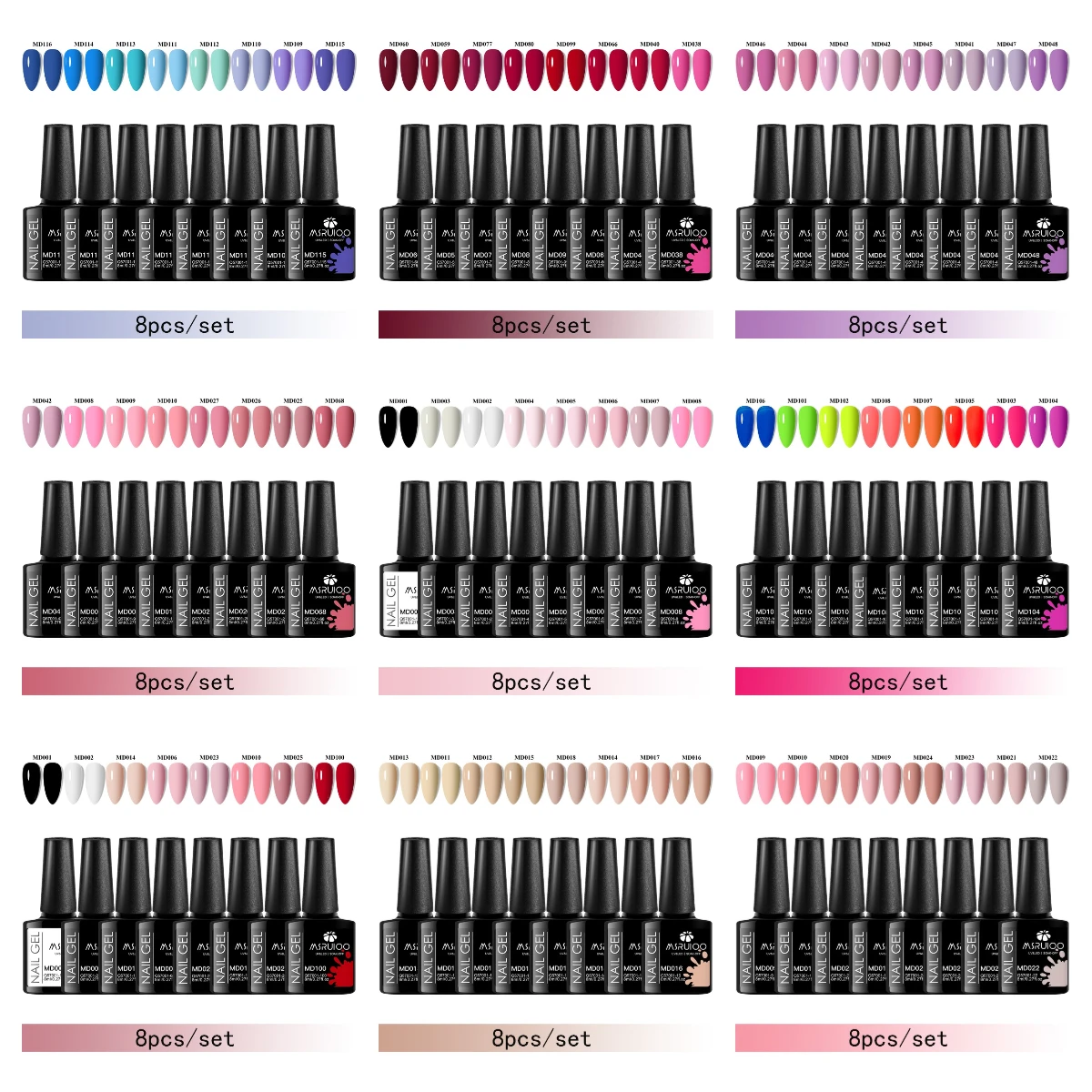 

8pc 8ml Gel Nail Polish Set Nail Art Manicure Professionals Semi Permanent Vernis UV LED Base Top Varnish Nails Decorations