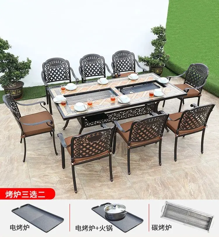 Outdoor multifunctional barbecue tables and chairs, household outdoor courtyard cast aluminum barbecue tables