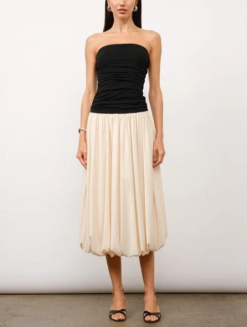 Customized Strapless Knee Length Sleeveless Color Contrast Robe De Soirée Femme Chic فساتين حفلات التخرج Dress for Women 원피스