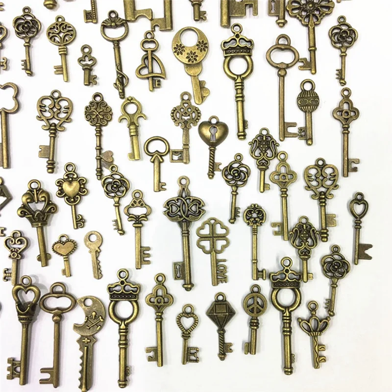 LICE-125 pieza Retro latón antiguo Vintage bronce aspecto antiguo cerradura de llave decorativa mezcla llave de Metal Steampunk dijes colgante joyería