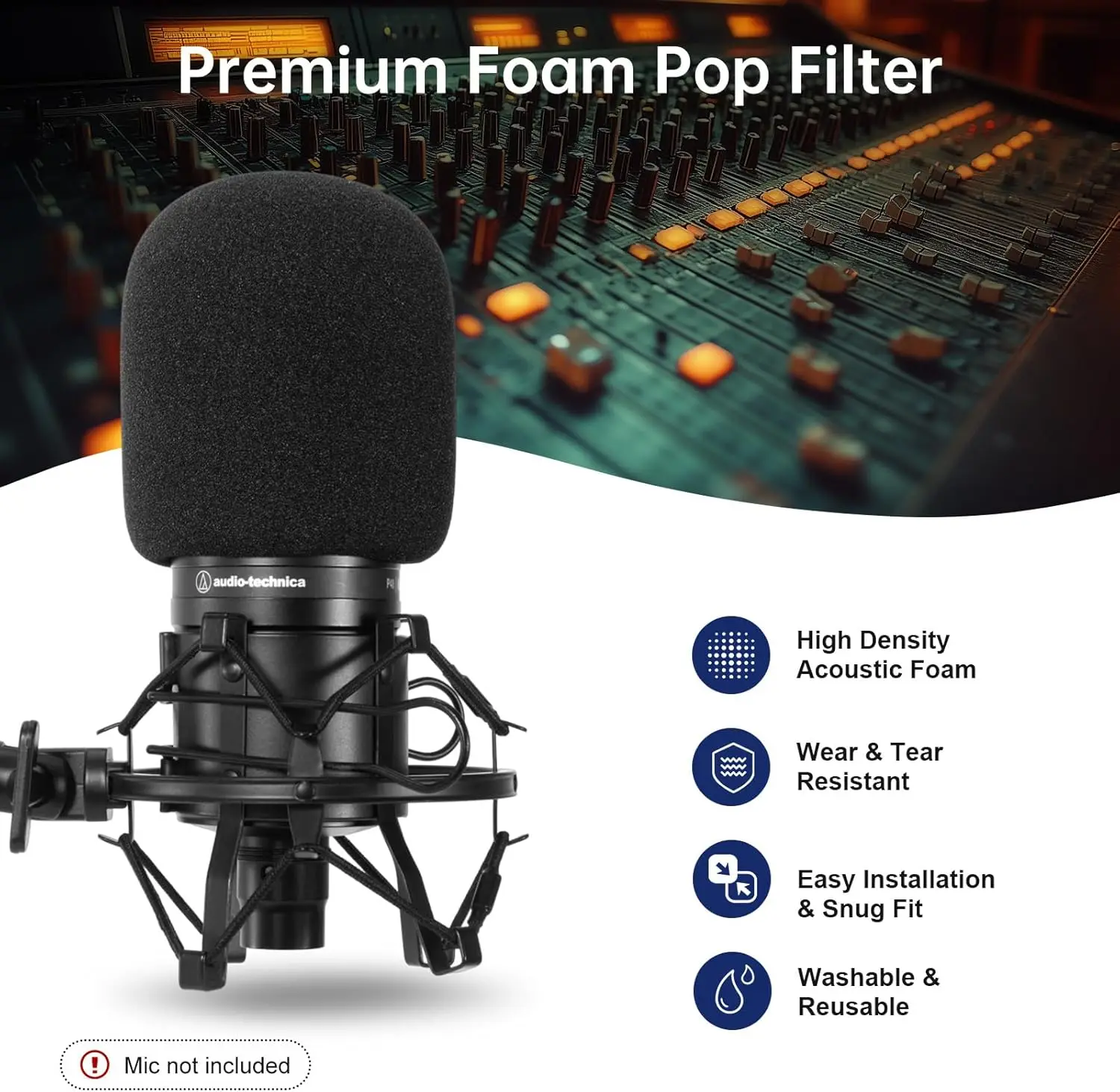 Foam Mic Cover Pop Filter/Windscreen For Audio-Technica AT-2020 AT-2035 AT-2040 AT-2050 ATR2500 ATR2500X AT-4040 Microphones