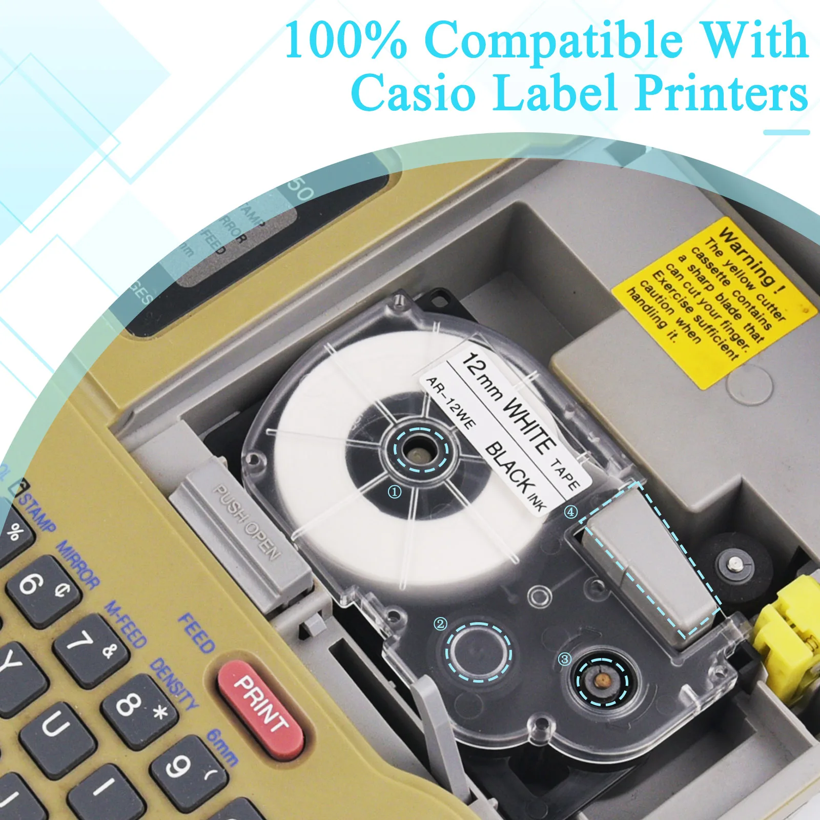 9/12/18/24mm XR Label Tapes Compatible for Casio Label XR12WE XR-12X XR-9WE XR18WE for Casio Label Printer KL120 KL-60 KL-130