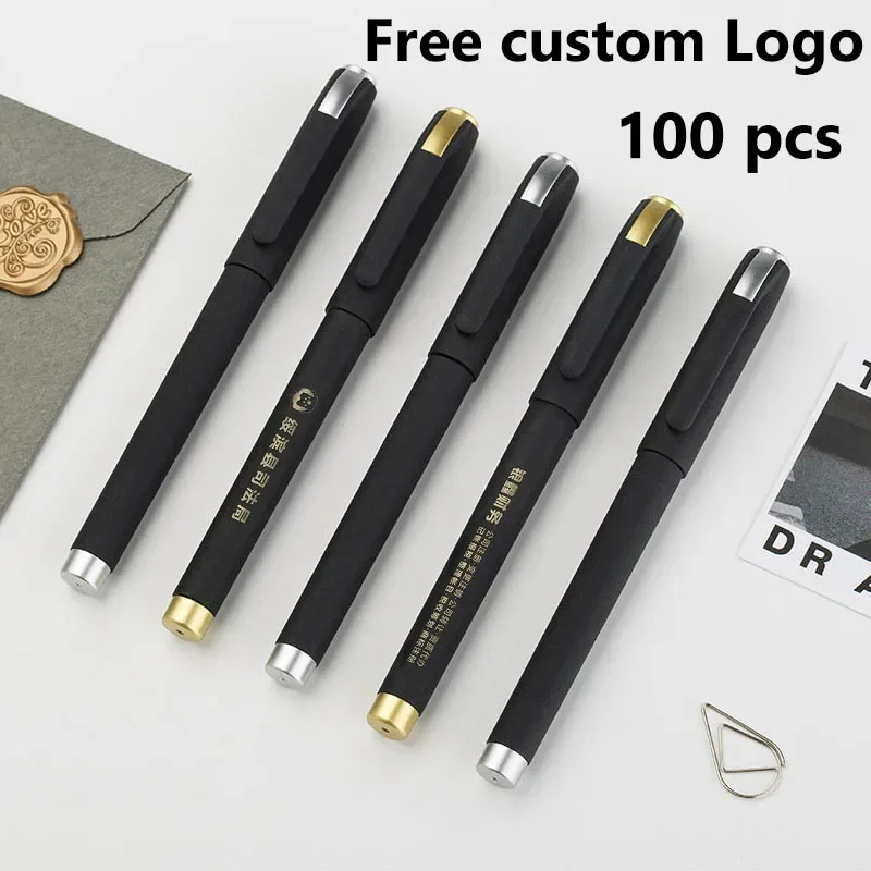 

100 Pcs Free Customized Logo Signature Spray Glue Pen Gift Advertising Pen Black 0.5mm Gel Pen Frosted Custom Pen Wholesale