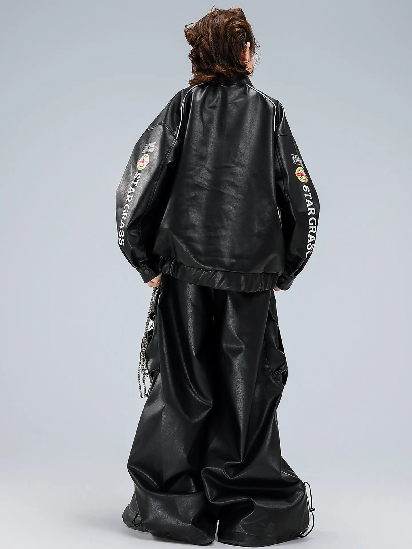 Vêtements Hip Hop Cool pour adolescents, veste en cuir noir, pantalon, tenues de danse de rue amples, spectacle de tambour, Costumes de danse de rupture BL17805