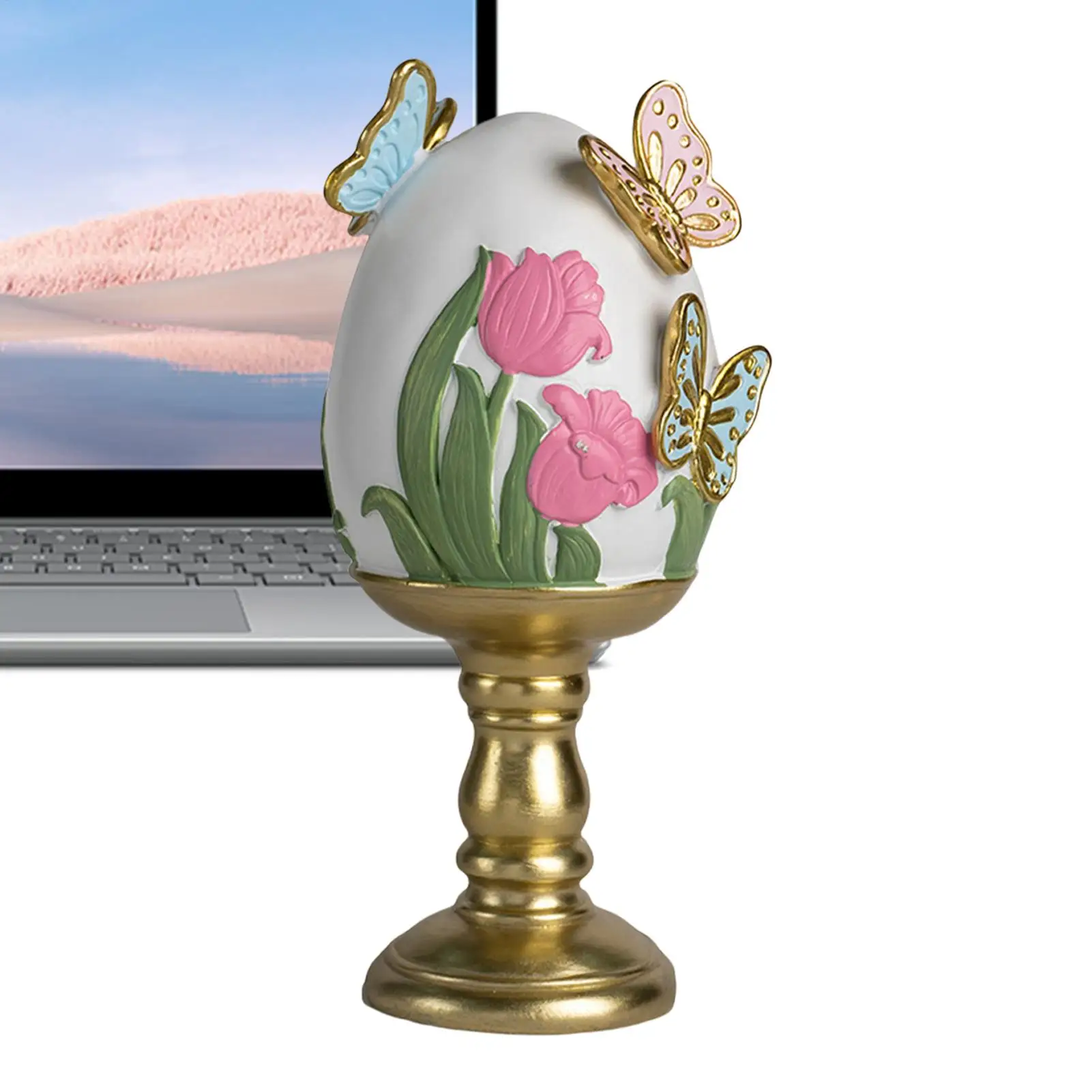 

Desk Statue Home Decor Carved Egg Statue Waterproof Resin Figurine with Delicate Carving for Tabletop Shelf Bedroom Holiday