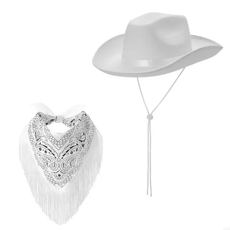 39BD Bandanas sombrero con flecos Set para mujeres Man Music Festival Dress Up Costume Bachelorettes Party 2 PCS