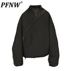 PFNW Diagonal Zipper Men's Outdoor Jackets Deconstruction Spliced Male Coats Stand Collar Tech Wear 2024 Spring Chic New 28W2797