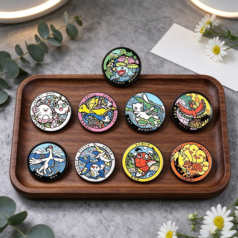 9Pcs Fantasy Creature round Brooch Pins Set Cartoon Monster Dragon Elf Design Metal Lapel Badges for Backpack Decor Fans Gift