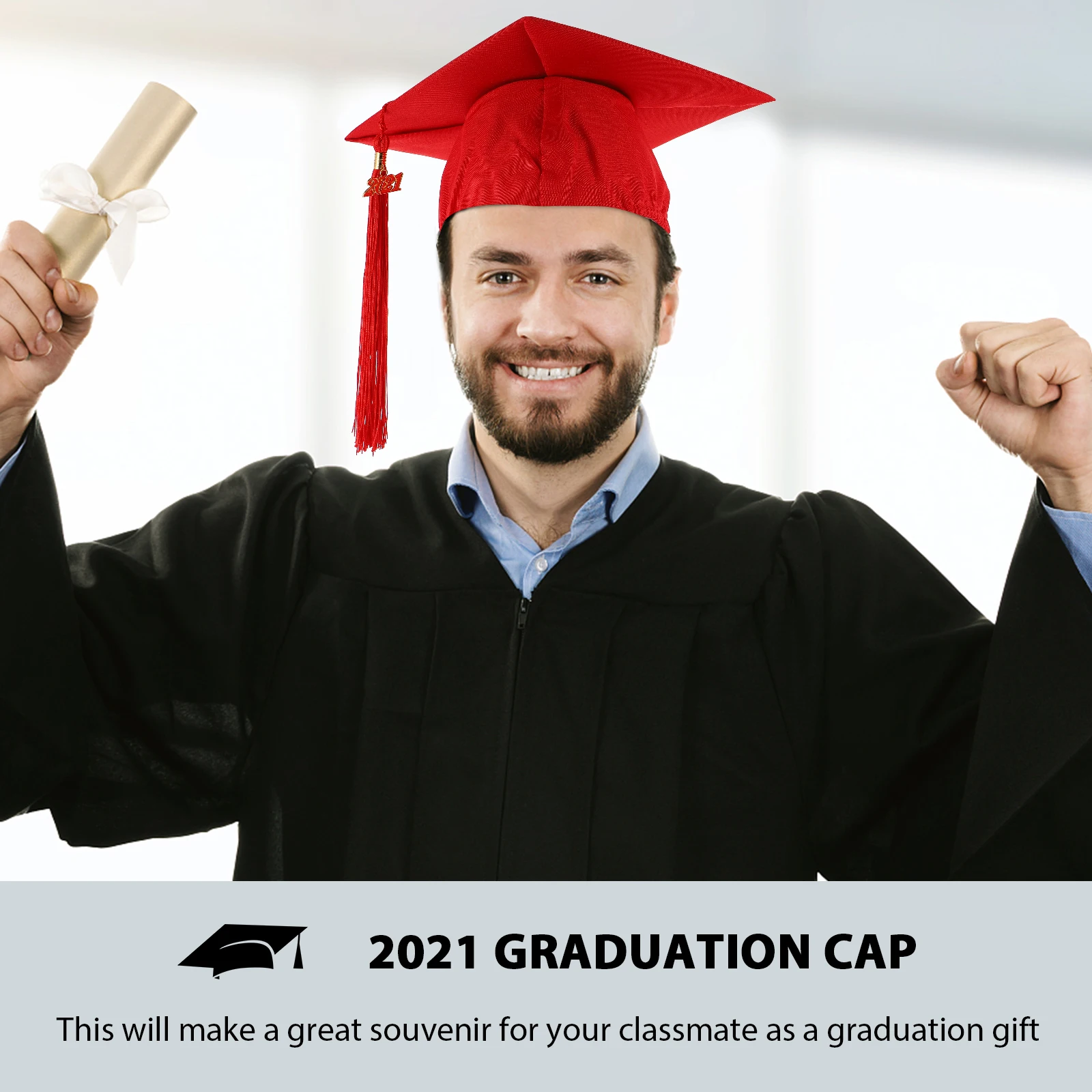 

Adjustable Graduation Hat Bachelor Cap Tassels Stylish Trencher Party Red Woven