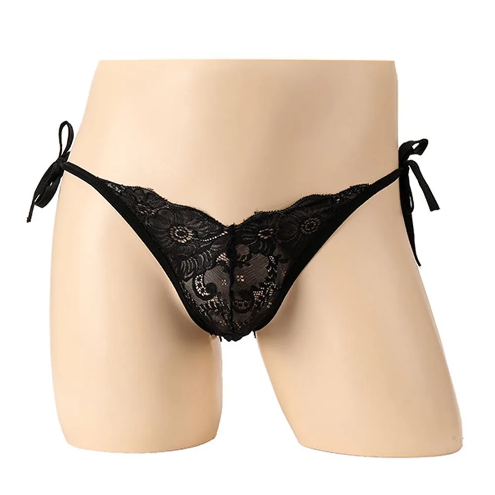 

Sissy Thongs Men's Lace Bugle Pouch G-string Male See-Through T-Back Briefs Low Waist Man Underwear Sexy Erotic Lingerie Panties