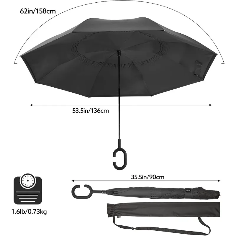 Large Inverted Umbrella Top and Bottom Folding Umbrella with C-shaped Handle Windproof Double-layer Umbrella Protection Tool