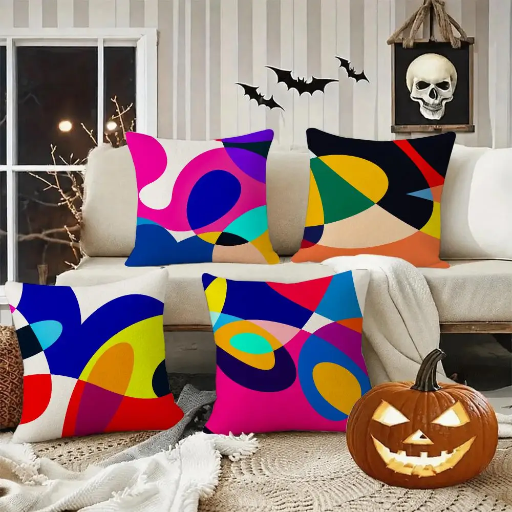 Abstract Curve Colors Cushion Cover Halloween decoration trick or treat cushion cover, ghost, pumpkin head, bat decoration